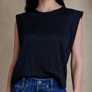 Linen Sharp-Shoulder T-Shirt - Navy - Banana Republic